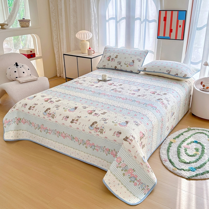 91家纺网 家纺一手货源 找家纺 2025新款13070单面全棉绗缝床盖三件套 出游伙伴