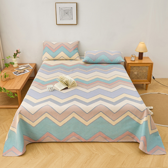 91家纺网 家纺一手货源 找家纺 首爱家纺 2025新款印花原棉标老粗布床单老粗布凉席软凉席 波纹空间