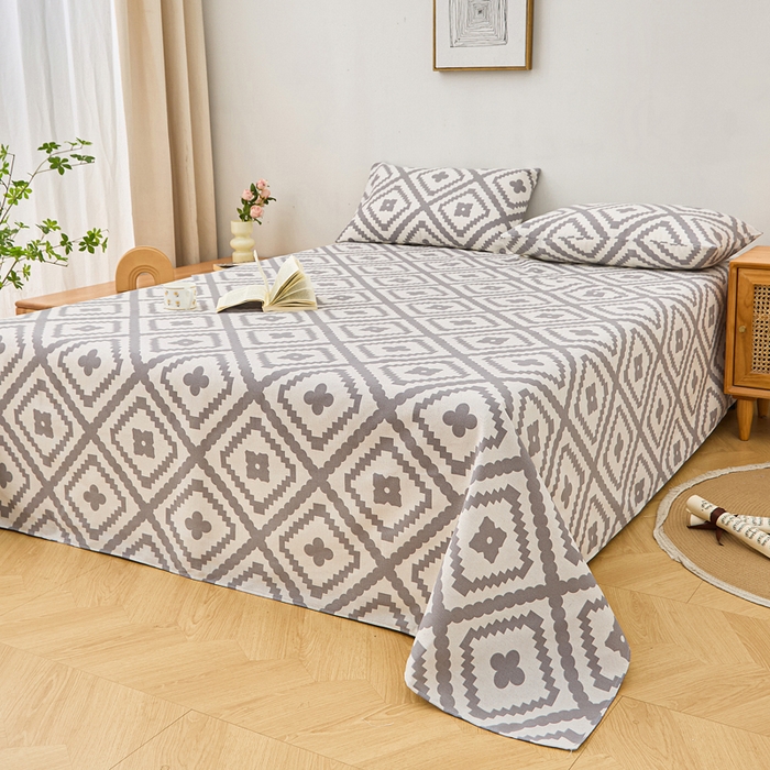 91家纺网 家纺一手货源 找家纺 棉乐町家居 2025年新款印花原棉标老粗布床单 波澜-灰