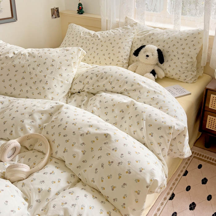 91家纺网 家纺一手货源 找家纺 夜笙2025新款A类水洗棉双层纱印花四件套 花影