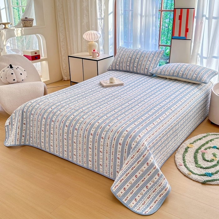 91家纺网 家纺一手货源 找家纺 2025新款13070单面全棉绗缝床盖三件套 春晴