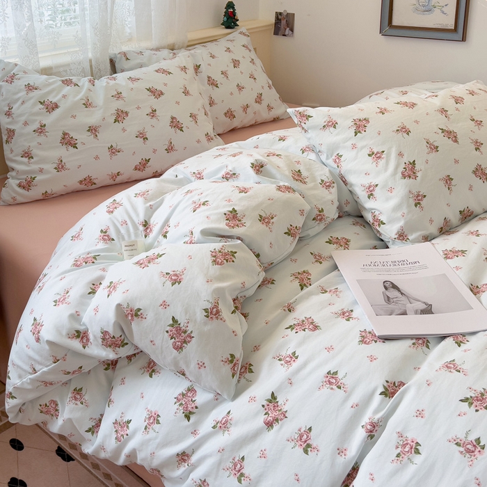 91家纺网 家纺一手货源 找家纺 夜笙2025新款A类水洗棉双层纱印花四件套 法式浪漫