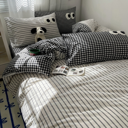 91家纺网 家纺一手货源 找家纺 丽涵家纺 2025新品全棉水洗棉大眼毛巾绣四件套-密条系 大眼条格1