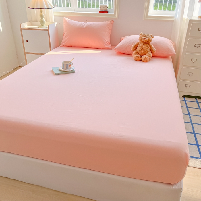 91家纺网 家纺一手货源 找家纺 韩巢家纺 2025新款A类纯色格子水洗棉床笠单件床罩床套 A类玉色-床笠