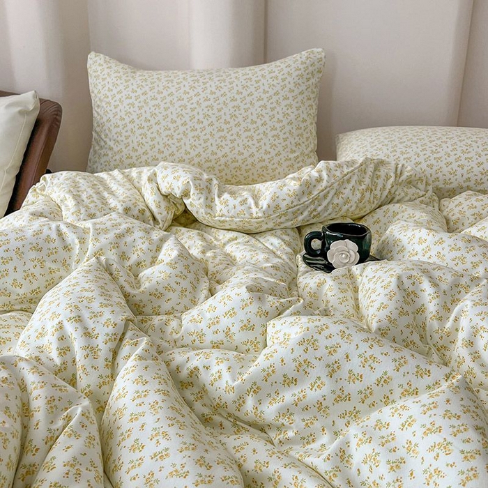 91家纺网 家纺一手货源 找家纺 2025新款针织棉双层纱四件套小碎花被套床单床笠款学生三件套新款直播热款-床图-系列一 知晓