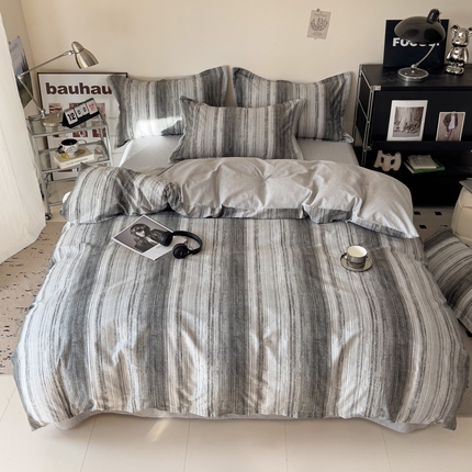 91家纺网 家纺一手货源 找家纺 盛馨 2025年高支高密全棉套件简约北欧风13372纯棉床笠四件套三件套 拉蒙