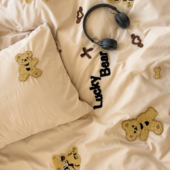 91家纺网 家纺一手货源 找家纺 暖芯优选 2025新款超柔水洗棉INS小红书毛巾绣卡通四件套（提供买家秀） 焦糖奶茶