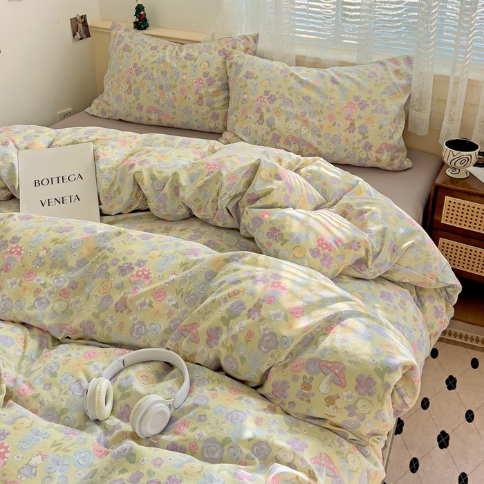 91家纺网 家纺一手货源 找家纺 夜笙2025新款A类水洗棉双层纱印花四件套 兔漫画报