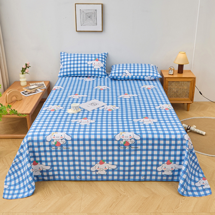 91家纺网 家纺一手货源 找家纺 首爱家纺 2025新款印花原棉标老粗布床单老粗布凉席软凉席 玉贵狗-蓝格