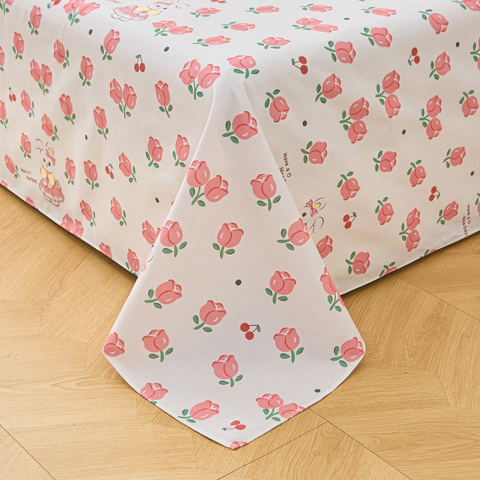 91家纺网 家纺一手货源 找家纺 首爱家纺 2025新款印花原棉标老粗布床单老粗布凉席软凉席 玫瑰小兔