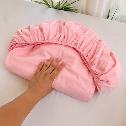 91家纺网 家纺一手货源 找家纺 韩巢家纺 2025新款A类纯色格子水洗棉床笠单件床罩床套 A类粉色-床笠