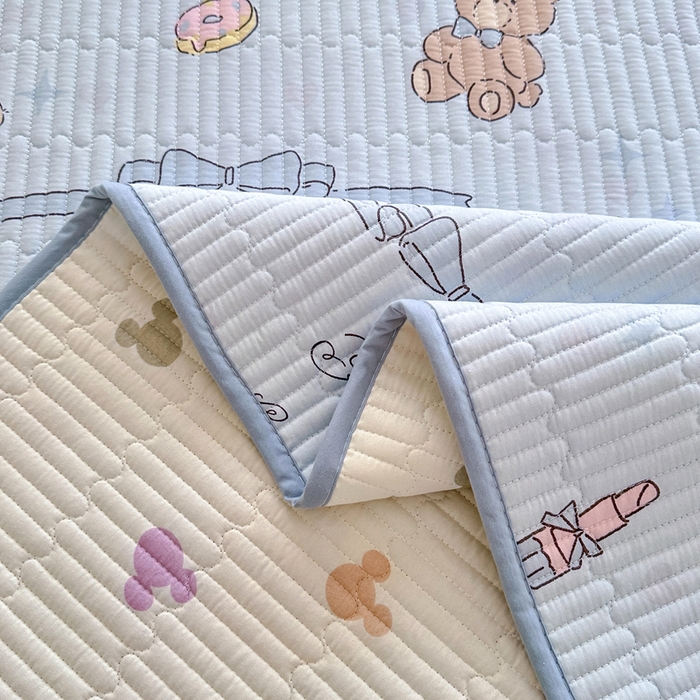 91家纺网 家纺一手货源 找家纺 2025新款13070单面全棉绗缝床盖三件套 奇趣欢乐园-蓝