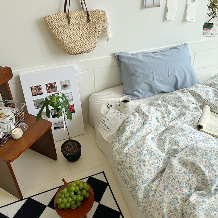 91家纺网 家纺一手货源 找家纺 2025新款纯棉小清新小碎花学生被套 蓝莓厚乳(雾蓝)