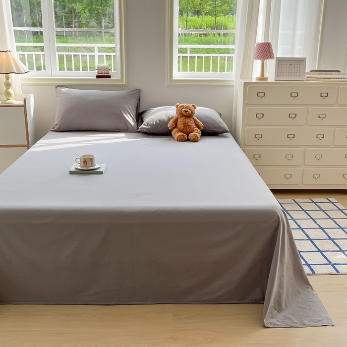 91家纺网 家纺一手货源 找家纺 韩巢家纺 2025新款格子纯色A类水洗棉床单单件 A类浅灰-床单