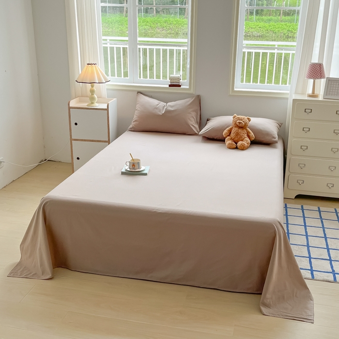 91家纺网 家纺一手货源 找家纺 韩巢家纺 2025新款格子纯色A类水洗棉床单单件 A类卡其-床单