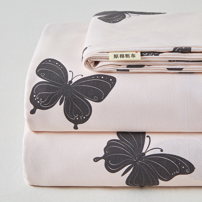 91家纺网 家纺一手货源 找家纺 首爱家纺 2025新款印花原棉标老粗布床单老粗布凉席软凉席 蝴蝶飞