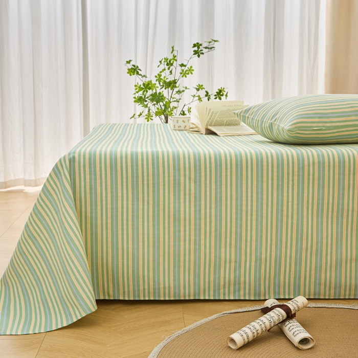 91家纺网 家纺一手货源 找家纺 首爱家纺 2025新款印花原棉标老粗布床单老粗布凉席软凉席 果绿条