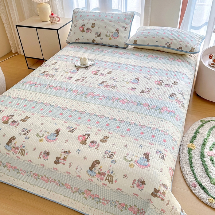 91家纺网 家纺一手货源 找家纺 2025新款13070单面全棉绗缝床盖三件套 出游伙伴