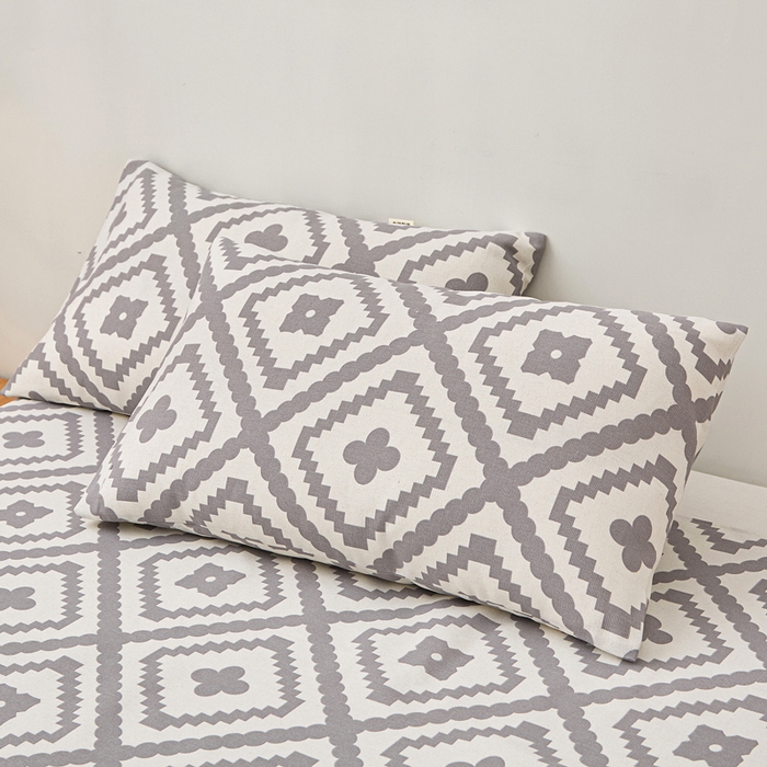 91家纺网 家纺一手货源 找家纺 棉乐町家居 2025年新款印花原棉标老粗布床单 波澜-灰