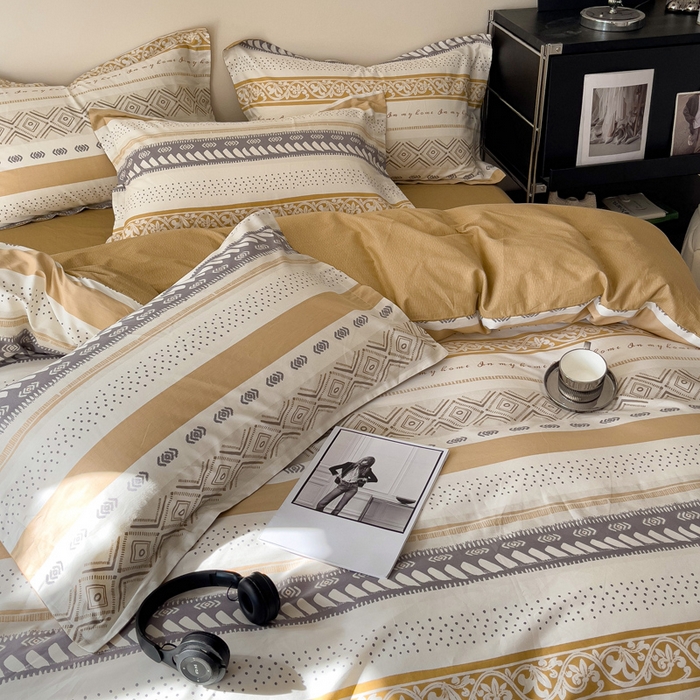 91家纺网 家纺一手货源 找家纺 盛馨 2025年高支高密全棉套件简约北欧风13372纯棉床笠四件套三件套 米洛