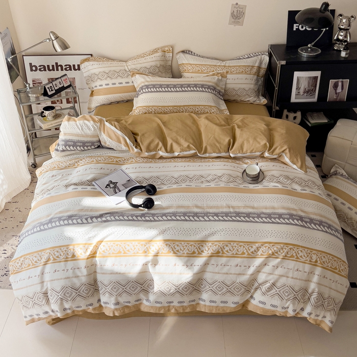 91家纺网 家纺一手货源 找家纺 盛馨 2025年高支高密全棉套件简约北欧风13372纯棉床笠四件套三件套 米洛