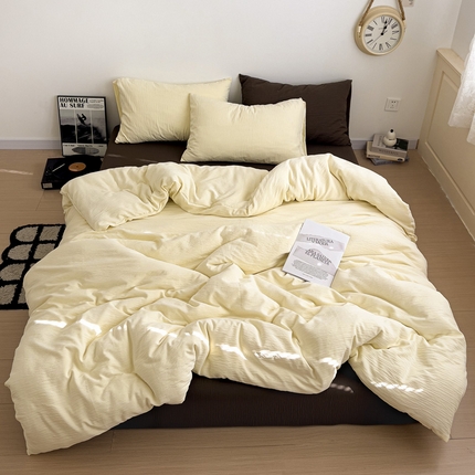 91家纺网 家纺一手货源 找家纺 （总）凯洛奇 2025新款美拉德风1裸睡双层皱皱纱床单床笠被套四件套（高克重130克）