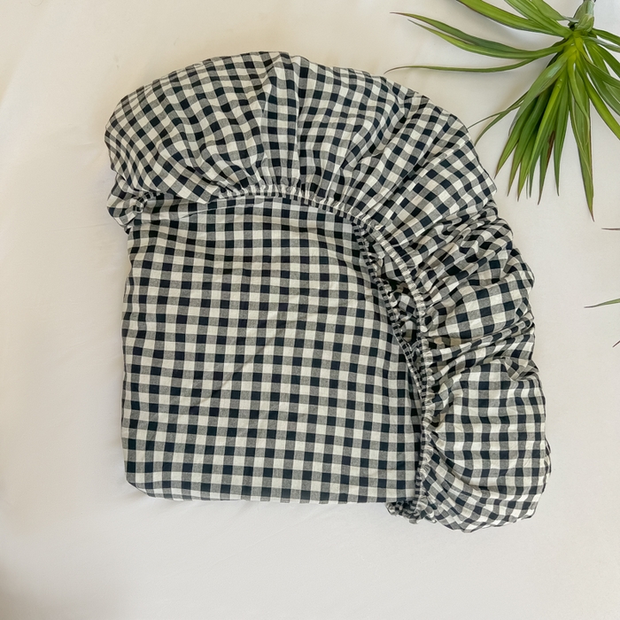 91家纺网 家纺一手货源 找家纺 韩巢家纺 2025新款A类纯色格子水洗棉床笠单件床罩床套 A类黑色格-床笠