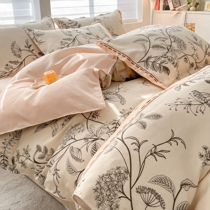 91家纺网 家纺一手货源 找家纺 米瑞娜 2025新款植物羊绒四件套 长安花恋