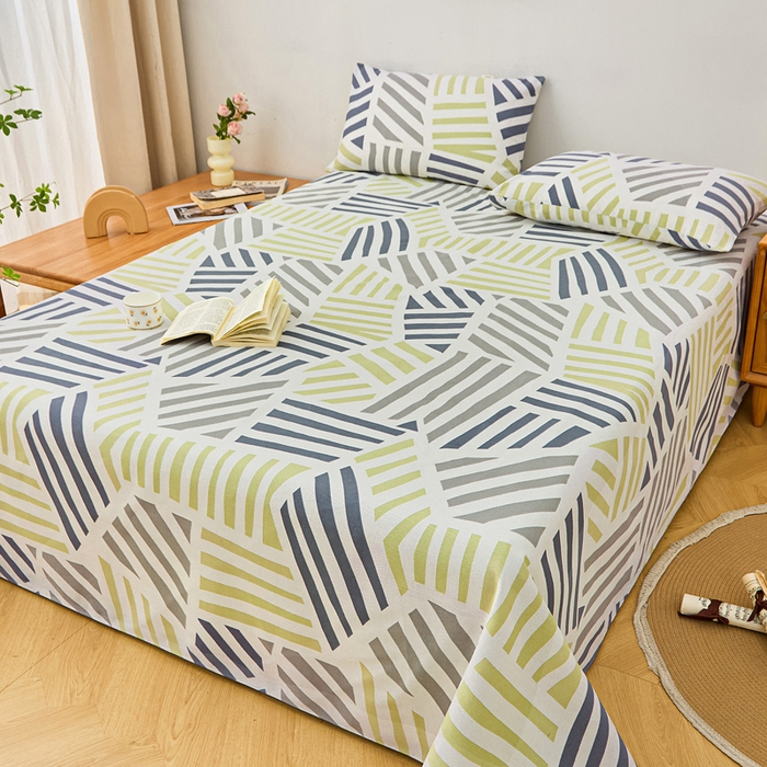 91家纺网 家纺一手货源 找家纺 首爱家纺 2025新款印花原棉标老粗布床单老粗布凉席软凉席 几何