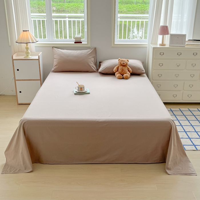 91家纺网 家纺一手货源 找家纺 韩巢家纺 2025新款格子纯色A类水洗棉床单单件 A类卡其-床单