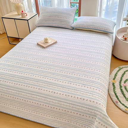 91家纺网 家纺一手货源 找家纺 2025新款13070单面全棉绗缝床盖三件套 兰花草