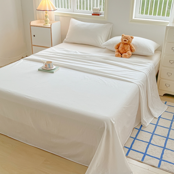 91家纺网 家纺一手货源 找家纺 韩巢家纺 2025新款格子纯色A类水洗棉床单单件 A类本白-床单