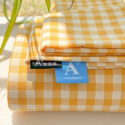 91家纺网 家纺一手货源 找家纺 韩巢家纺 2025新款格子纯色A类水洗棉床单单件 A类黄色格-床单