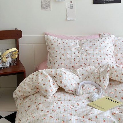 91家纺网 家纺一手货源 找家纺 （总）2025新款纯棉小清新四件套小碎花学生三件套纯色床单印花枕套双人床笠
