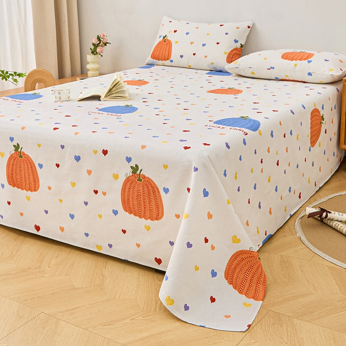 91家纺网 家纺一手货源 找家纺 首爱家纺 2025新款印花原棉标老粗布床单老粗布凉席软凉席 百变南瓜