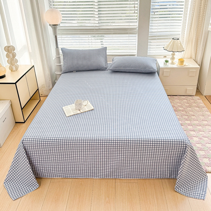 91家纺网 家纺一手货源 找家纺 首爱家纺 2025新款印花原棉标老粗布床单老粗布凉席软凉席 蓝小格