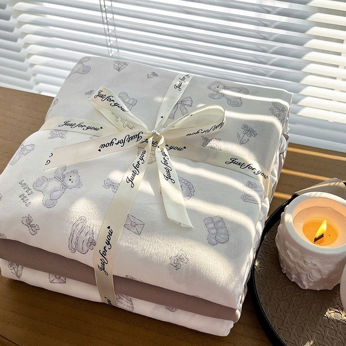 91家纺网 家纺一手货源 找家纺 暖芯优选 2025新款针织棉双层纱四件套小碎花被套床单床笠款学生三件套新款直播热款-叠拍图-系列一 礼物