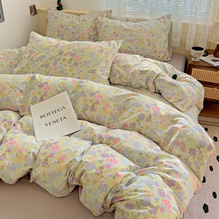 91家纺网 家纺一手货源 找家纺 夜笙2025新款A类水洗棉双层纱印花四件套 兔漫画报