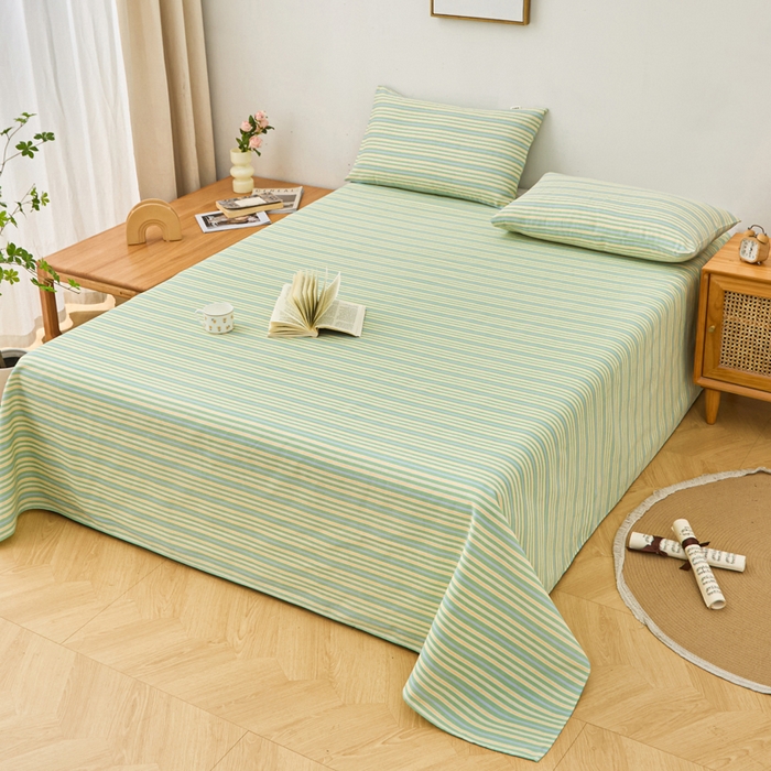 91家纺网 家纺一手货源 找家纺 棉乐町家居 2025年新款印花原棉标老粗布床单 果绿条