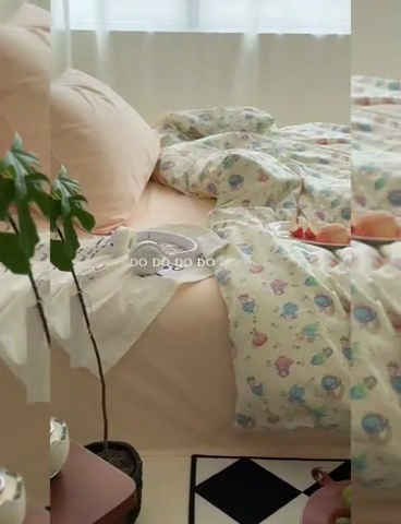 91家纺网 家纺一手货源 找家纺 2025新款纯棉小清新四件套小碎花学生三件套纯色床单印花枕套双人床笠 花园兔兔 浅玉