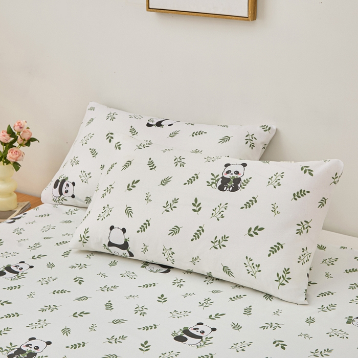 91家纺网 家纺一手货源 找家纺 棉乐町家居 2025年新款印花原棉标老粗布床单 熊猫宝贝