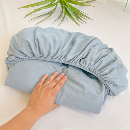 韩巢家纺 2025新款A类纯色格子水洗棉床笠单件床罩床套 A类浅兰-床笠