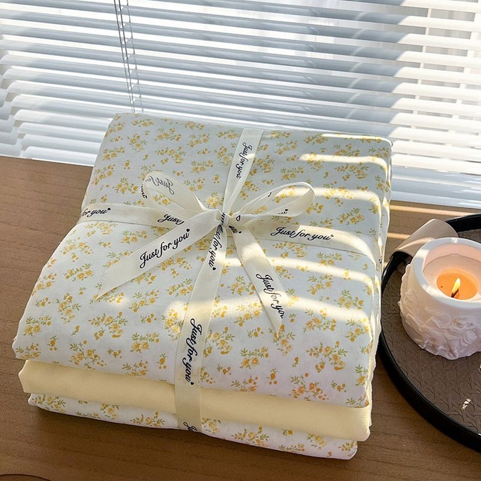 91家纺网 家纺一手货源 找家纺 暖芯优选 2025新款针织棉双层纱四件套小碎花被套床单床笠款学生三件套新款直播热款-叠拍图-系列一 知晓