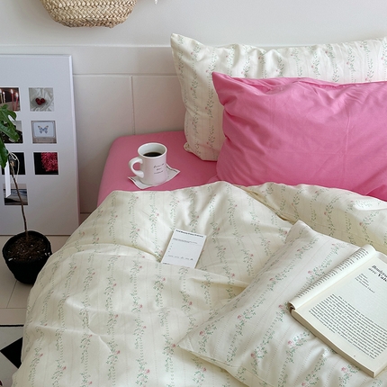 91家纺网 家纺一手货源 找家纺 （总）2025新款纯棉小清新四件套小碎花学生三件套纯色床单印花枕套双人床笠