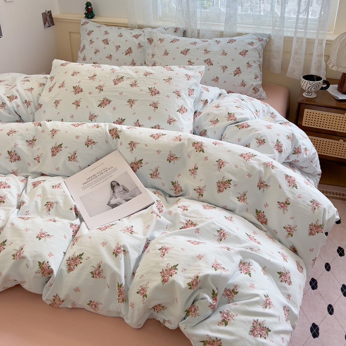 91家纺网 家纺一手货源 找家纺 夜笙2025新款A类水洗棉双层纱印花四件套 法式浪漫