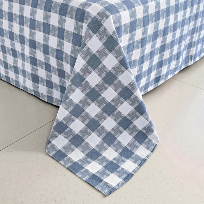 91家纺网 家纺一手货源 找家纺 首爱家纺 2025新款印花原棉标老粗布床单老粗布凉席软凉席 渐变蓝格