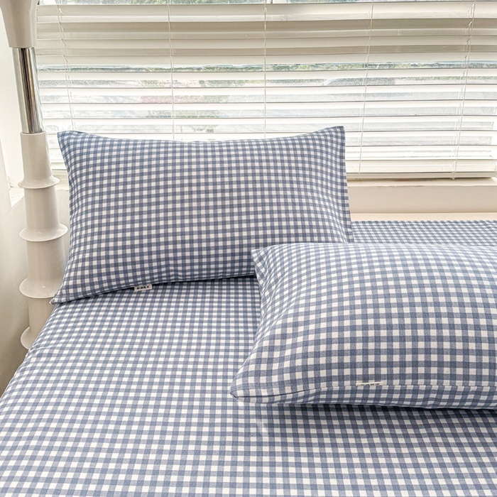 91家纺网 家纺一手货源 找家纺 首爱家纺 2025新款印花原棉标老粗布床单老粗布凉席软凉席 蓝小格