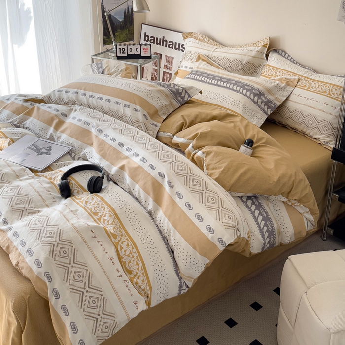 91家纺网 家纺一手货源 找家纺 盛馨 2025年高支高密全棉套件简约北欧风13372纯棉床笠四件套三件套 米洛