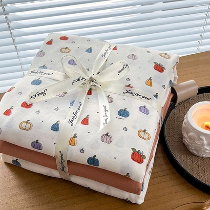 暖芯优选 2025新款针织棉双层纱四件套小碎花被套床单床笠款学生三件套新款直播热款-叠拍图-系列一 水果派