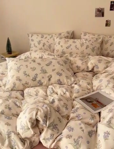 91家纺网 家纺一手货源 找家纺 夜笙2025新款A类水洗棉双层纱印花四件套 法式浪漫